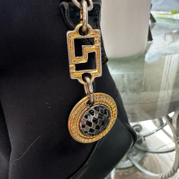 Authentic Vintage Versace Black Satchel with Embroidered Gold Sun Logo - Picture 8 of 15